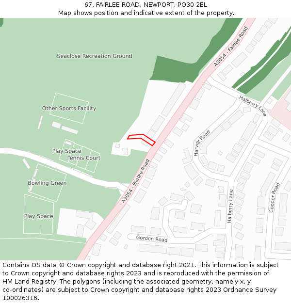 67, FAIRLEE ROAD, NEWPORT, PO30 2EL: Location map and indicative extent of plot