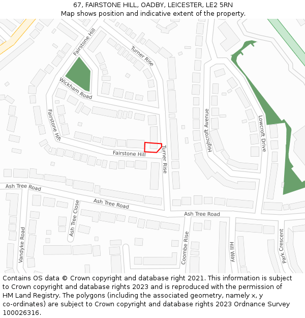 67, FAIRSTONE HILL, OADBY, LEICESTER, LE2 5RN: Location map and indicative extent of plot