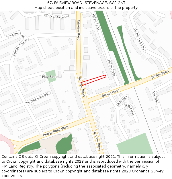 67, FAIRVIEW ROAD, STEVENAGE, SG1 2NT: Location map and indicative extent of plot