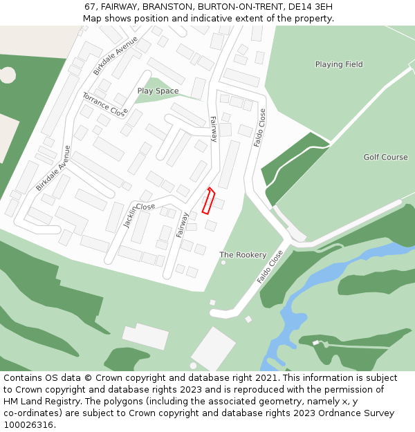 67, FAIRWAY, BRANSTON, BURTON-ON-TRENT, DE14 3EH: Location map and indicative extent of plot
