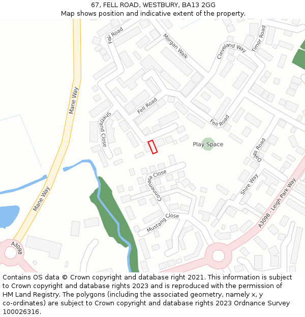 67, FELL ROAD, WESTBURY, BA13 2GG: Location map and indicative extent of plot