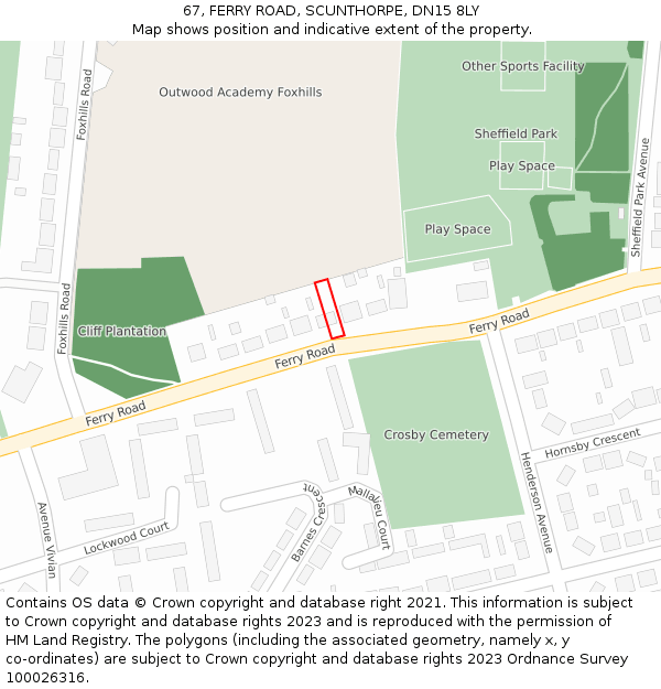 67, FERRY ROAD, SCUNTHORPE, DN15 8LY: Location map and indicative extent of plot