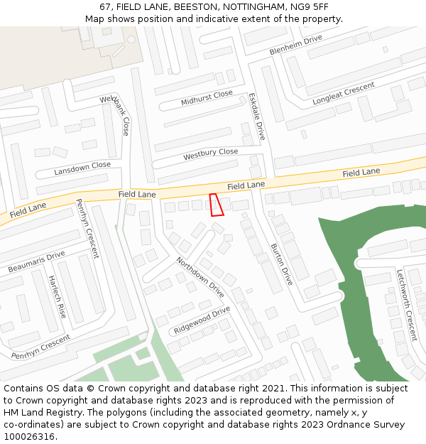 67, FIELD LANE, BEESTON, NOTTINGHAM, NG9 5FF: Location map and indicative extent of plot