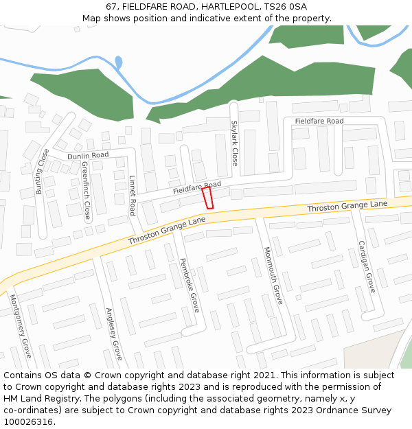 67, FIELDFARE ROAD, HARTLEPOOL, TS26 0SA: Location map and indicative extent of plot