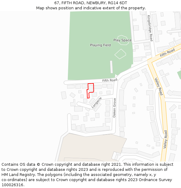 67, FIFTH ROAD, NEWBURY, RG14 6DT: Location map and indicative extent of plot
