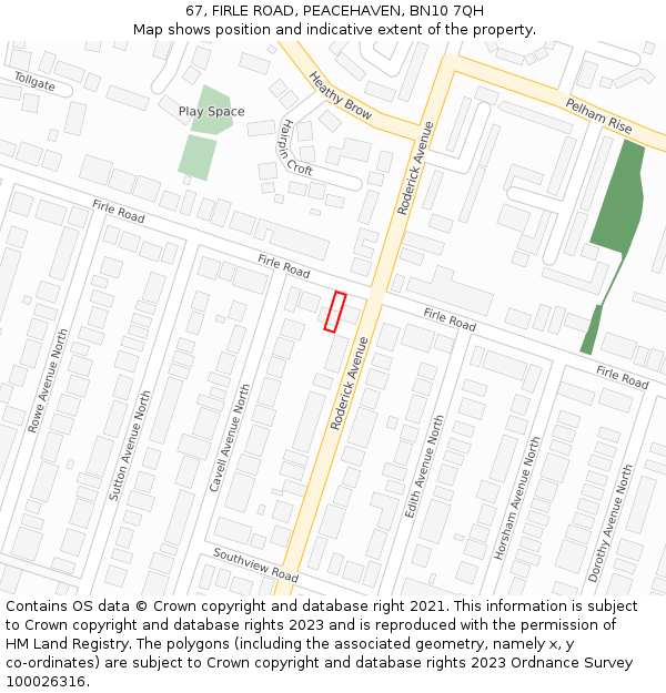 67, FIRLE ROAD, PEACEHAVEN, BN10 7QH: Location map and indicative extent of plot