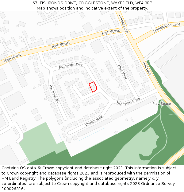 67, FISHPONDS DRIVE, CRIGGLESTONE, WAKEFIELD, WF4 3PB: Location map and indicative extent of plot