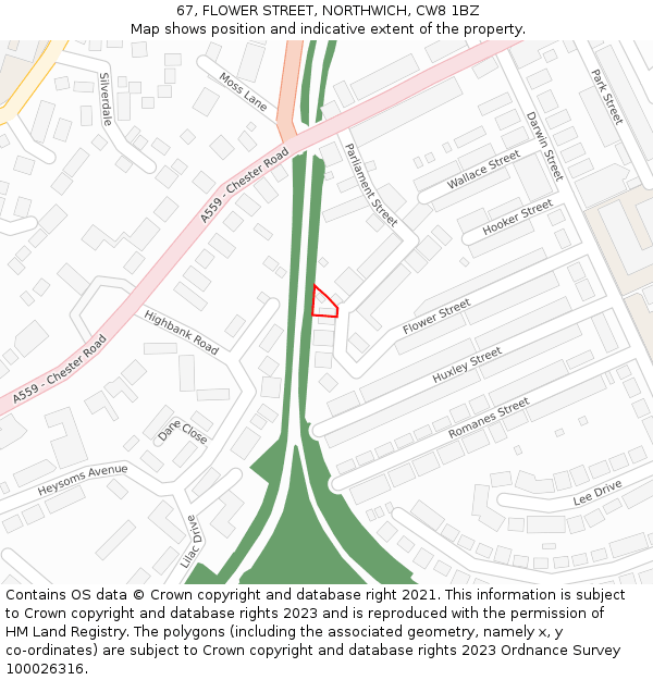 67, FLOWER STREET, NORTHWICH, CW8 1BZ: Location map and indicative extent of plot