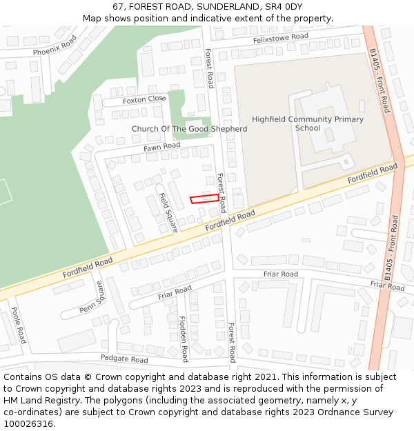 67, FOREST ROAD, SUNDERLAND, SR4 0DY: Location map and indicative extent of plot