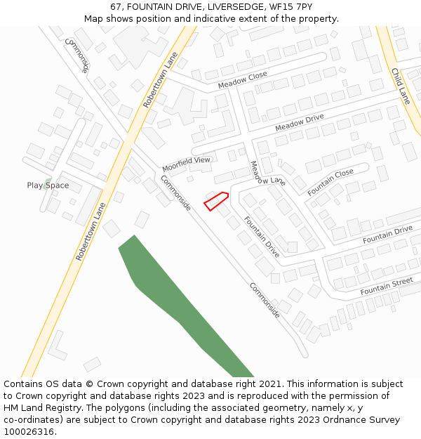 67, FOUNTAIN DRIVE, LIVERSEDGE, WF15 7PY: Location map and indicative extent of plot