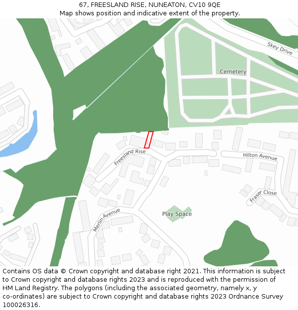 67, FREESLAND RISE, NUNEATON, CV10 9QE: Location map and indicative extent of plot