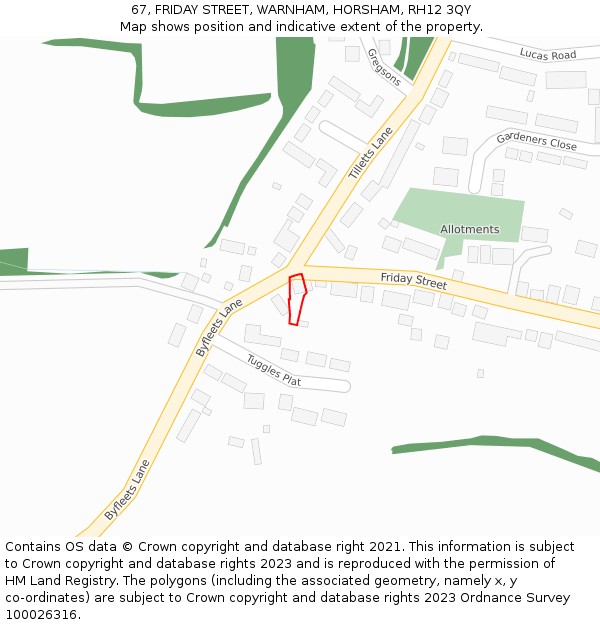 67, FRIDAY STREET, WARNHAM, HORSHAM, RH12 3QY: Location map and indicative extent of plot