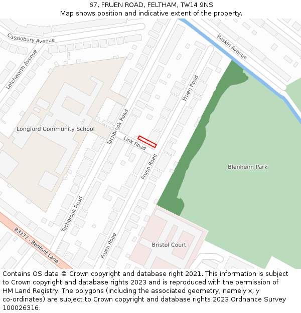 67, FRUEN ROAD, FELTHAM, TW14 9NS: Location map and indicative extent of plot