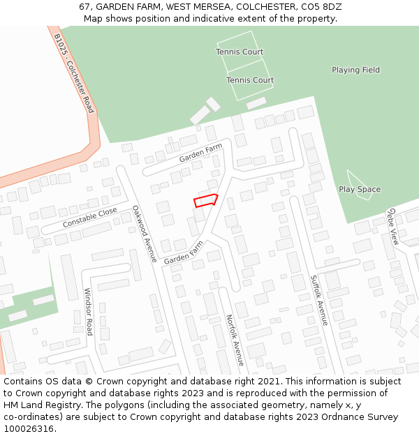 67, GARDEN FARM, WEST MERSEA, COLCHESTER, CO5 8DZ: Location map and indicative extent of plot