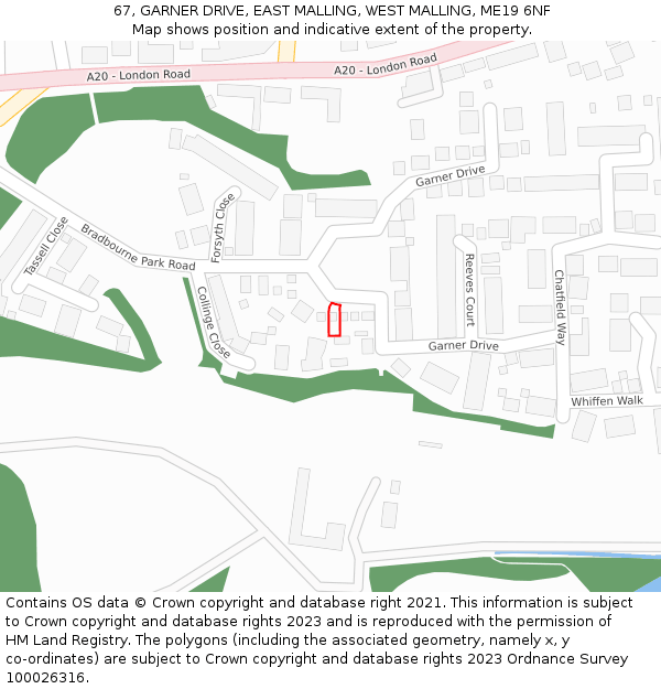 67, GARNER DRIVE, EAST MALLING, WEST MALLING, ME19 6NF: Location map and indicative extent of plot