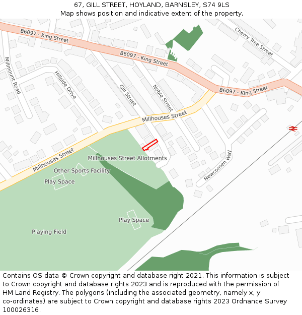67, GILL STREET, HOYLAND, BARNSLEY, S74 9LS: Location map and indicative extent of plot
