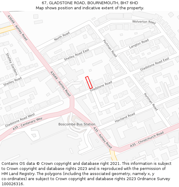 67, GLADSTONE ROAD, BOURNEMOUTH, BH7 6HD: Location map and indicative extent of plot