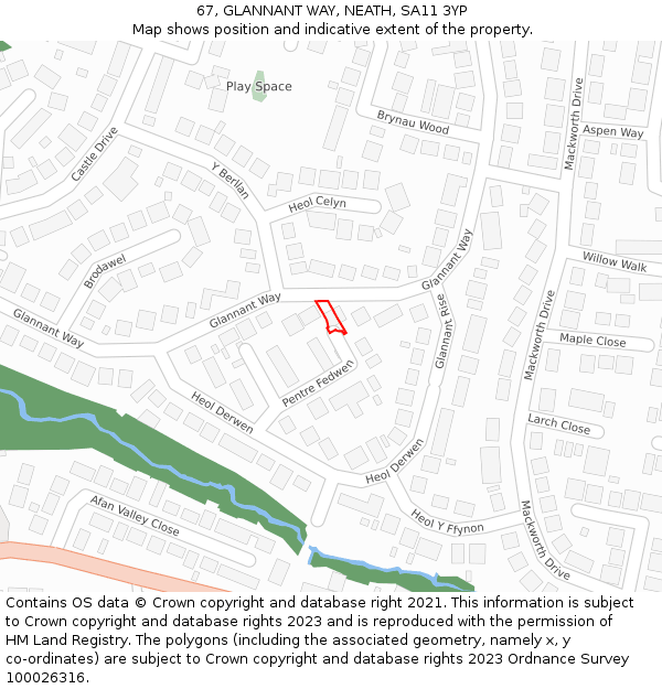 67, GLANNANT WAY, NEATH, SA11 3YP: Location map and indicative extent of plot