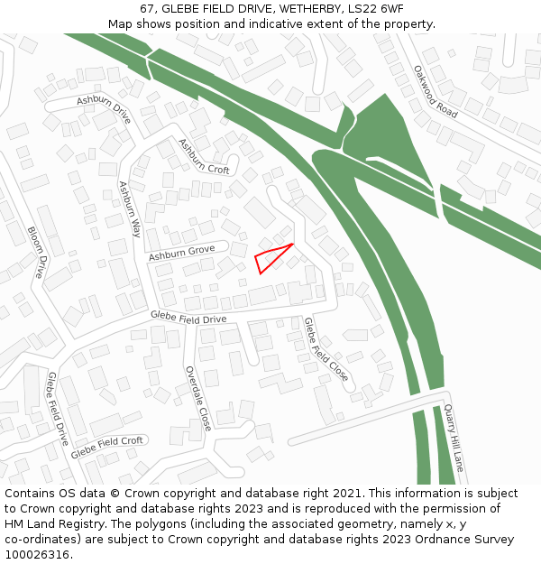 67, GLEBE FIELD DRIVE, WETHERBY, LS22 6WF: Location map and indicative extent of plot