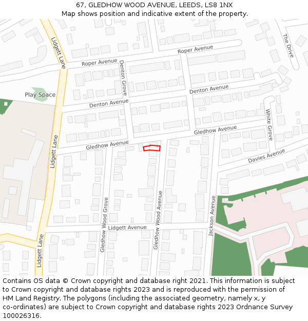 67, GLEDHOW WOOD AVENUE, LEEDS, LS8 1NX: Location map and indicative extent of plot