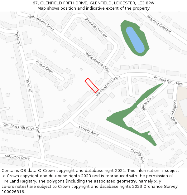 67, GLENFIELD FRITH DRIVE, GLENFIELD, LEICESTER, LE3 8PW: Location map and indicative extent of plot