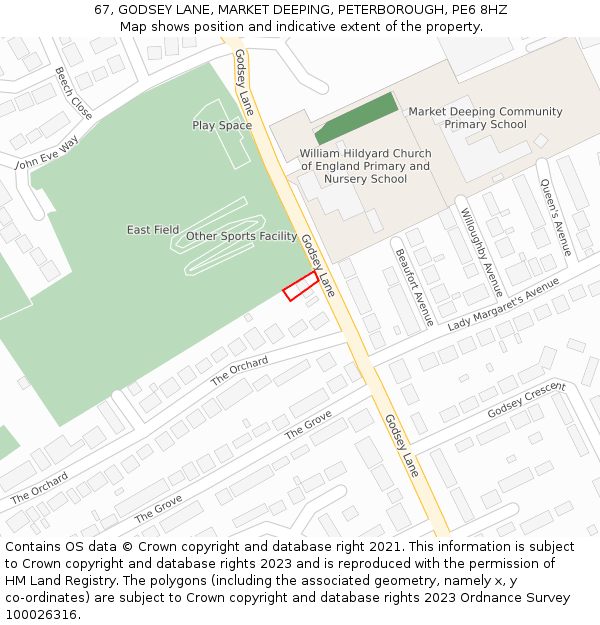 67, GODSEY LANE, MARKET DEEPING, PETERBOROUGH, PE6 8HZ: Location map and indicative extent of plot