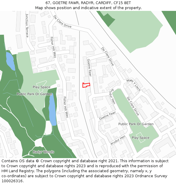 67, GOETRE FAWR, RADYR, CARDIFF, CF15 8ET: Location map and indicative extent of plot