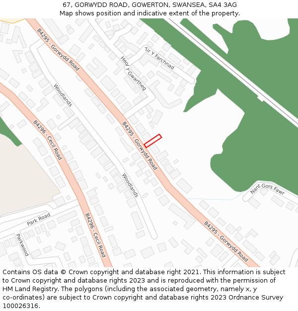 67, GORWYDD ROAD, GOWERTON, SWANSEA, SA4 3AG: Location map and indicative extent of plot