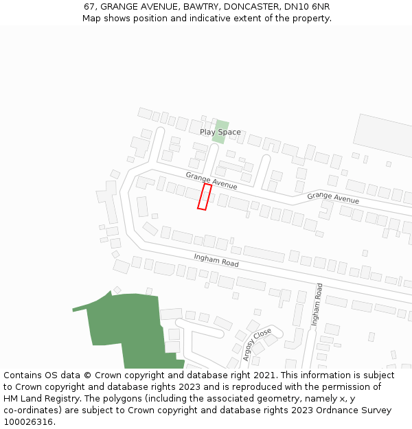 67, GRANGE AVENUE, BAWTRY, DONCASTER, DN10 6NR: Location map and indicative extent of plot