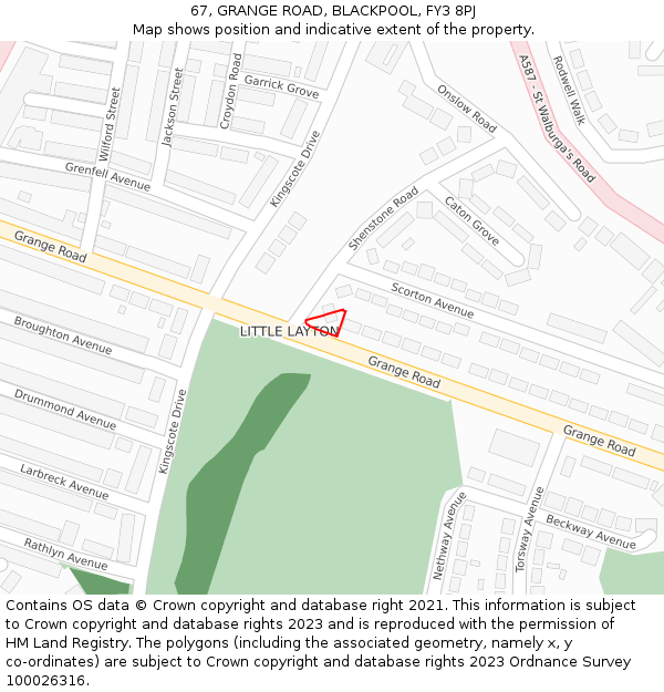 67, GRANGE ROAD, BLACKPOOL, FY3 8PJ: Location map and indicative extent of plot