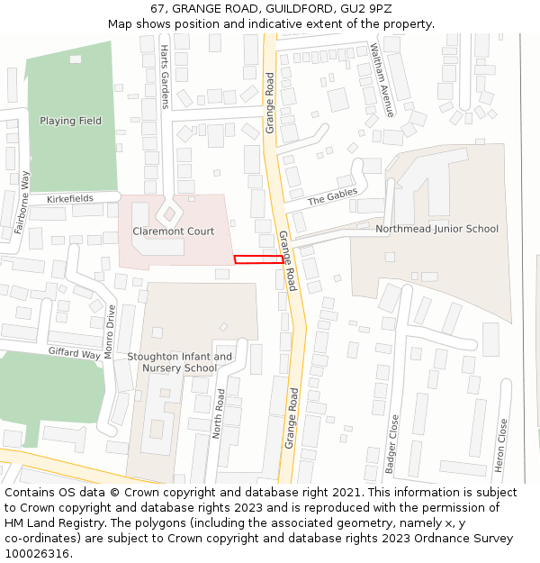 67, GRANGE ROAD, GUILDFORD, GU2 9PZ: Location map and indicative extent of plot