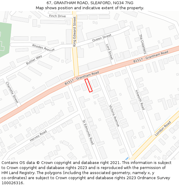 67, GRANTHAM ROAD, SLEAFORD, NG34 7NG: Location map and indicative extent of plot