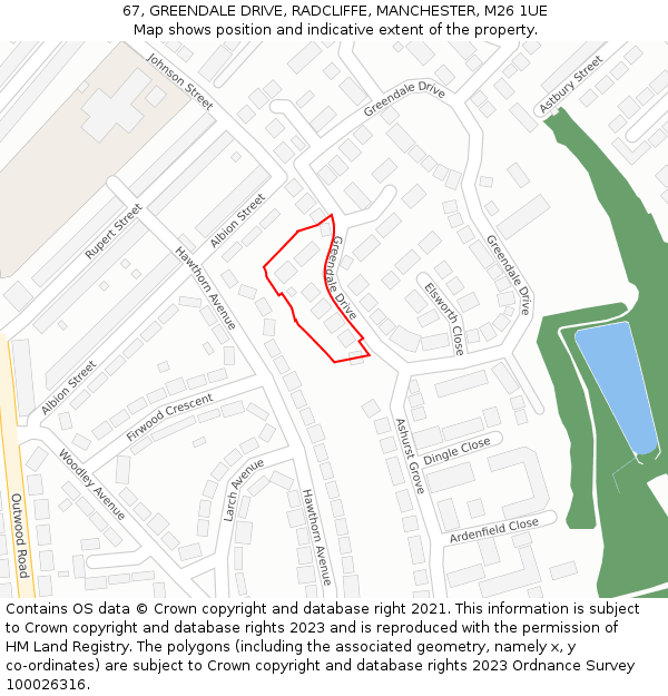 67, GREENDALE DRIVE, RADCLIFFE, MANCHESTER, M26 1UE: Location map and indicative extent of plot