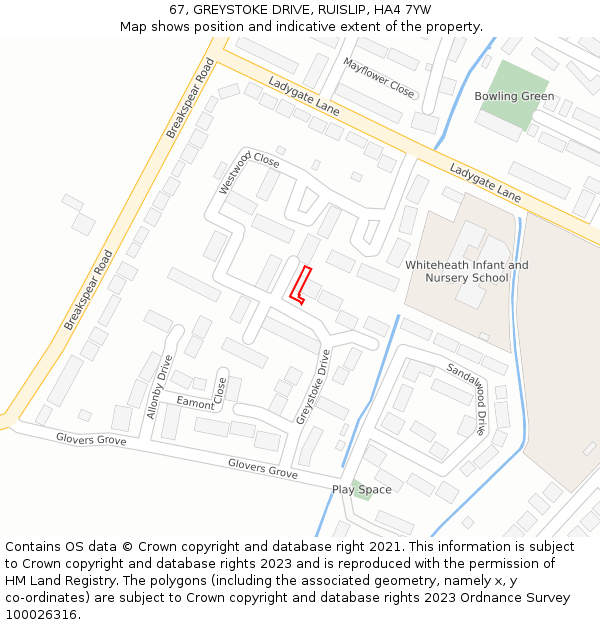 67, GREYSTOKE DRIVE, RUISLIP, HA4 7YW: Location map and indicative extent of plot