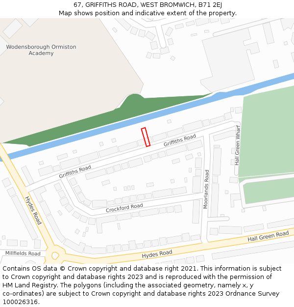 67, GRIFFITHS ROAD, WEST BROMWICH, B71 2EJ: Location map and indicative extent of plot