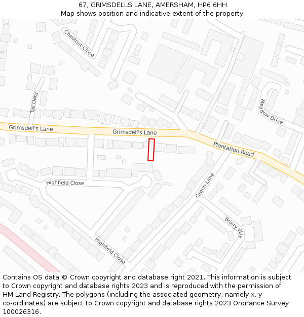 67, GRIMSDELLS LANE, AMERSHAM, HP6 6HH: Location map and indicative extent of plot