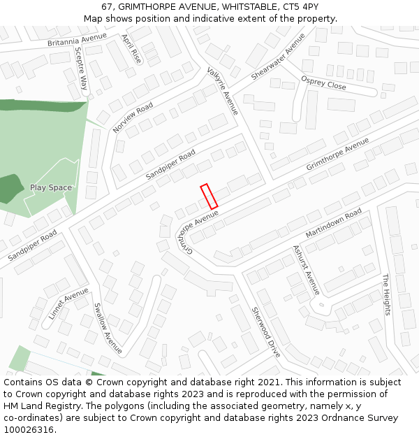 67, GRIMTHORPE AVENUE, WHITSTABLE, CT5 4PY: Location map and indicative extent of plot