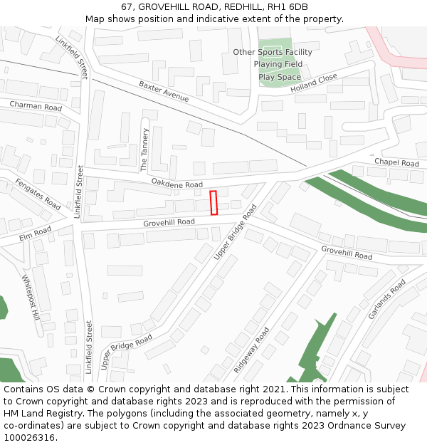 67, GROVEHILL ROAD, REDHILL, RH1 6DB: Location map and indicative extent of plot