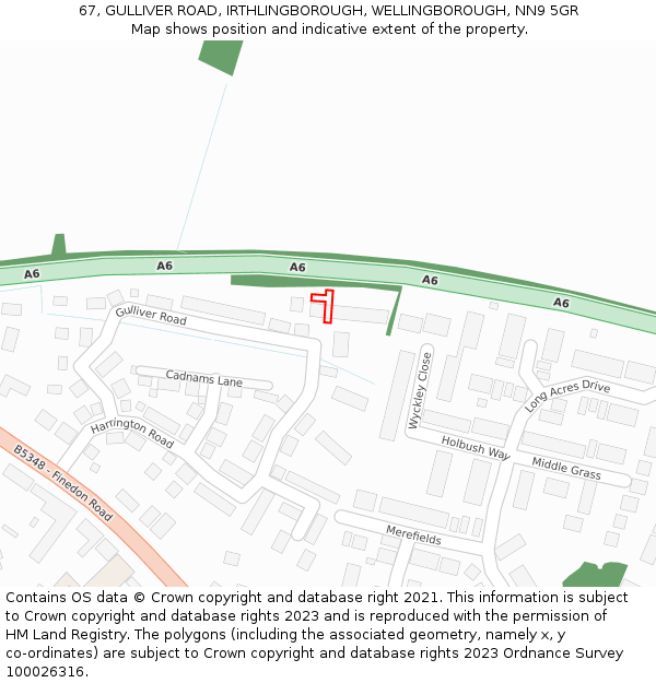 67, GULLIVER ROAD, IRTHLINGBOROUGH, WELLINGBOROUGH, NN9 5GR: Location map and indicative extent of plot