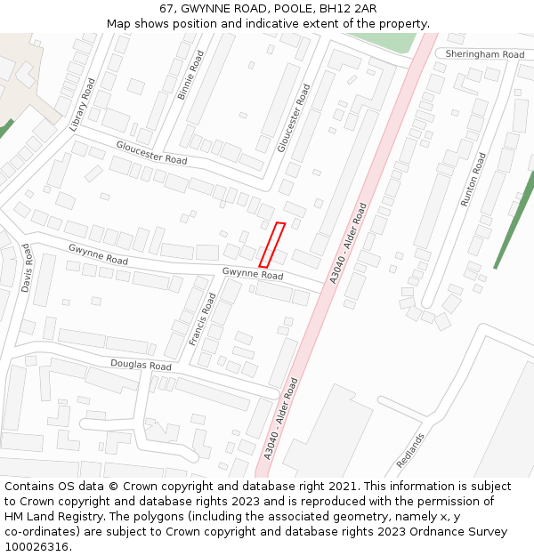 67, GWYNNE ROAD, POOLE, BH12 2AR: Location map and indicative extent of plot