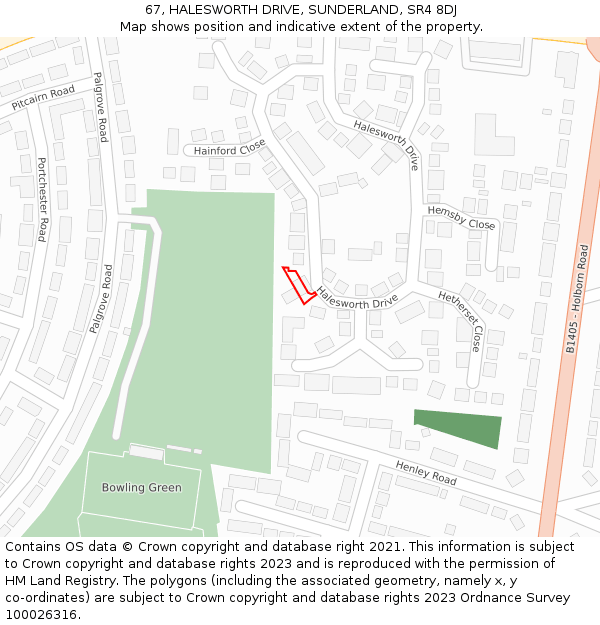 67, HALESWORTH DRIVE, SUNDERLAND, SR4 8DJ: Location map and indicative extent of plot