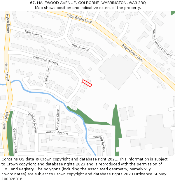 67, HALEWOOD AVENUE, GOLBORNE, WARRINGTON, WA3 3RQ: Location map and indicative extent of plot