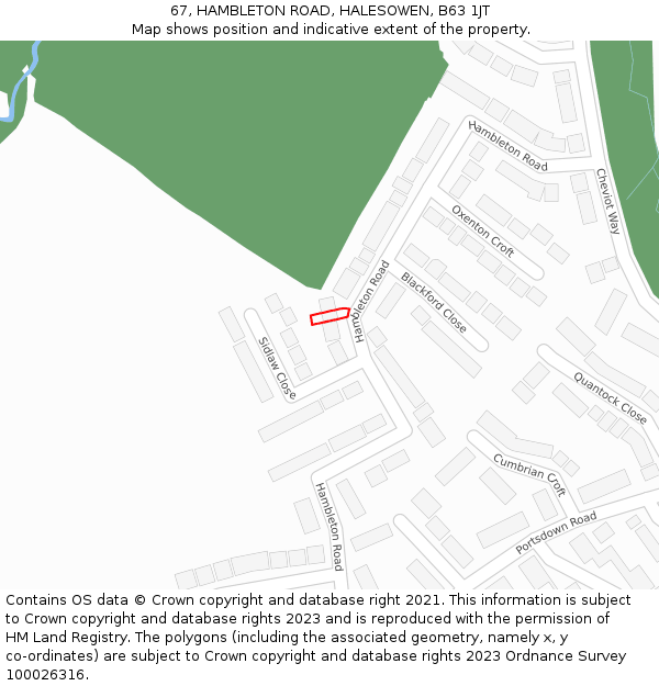 67, HAMBLETON ROAD, HALESOWEN, B63 1JT: Location map and indicative extent of plot
