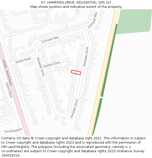 67, HAMPDEN DRIVE, KIDLINGTON, OX5 2LT: Location map and indicative extent of plot