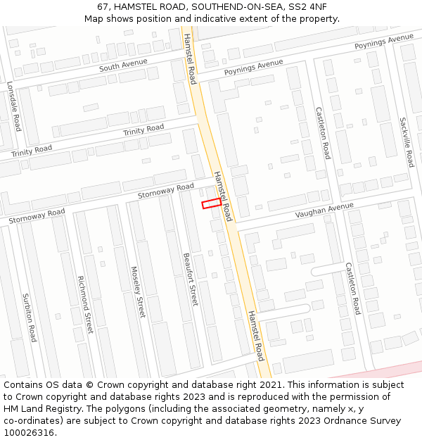 67, HAMSTEL ROAD, SOUTHEND-ON-SEA, SS2 4NF: Location map and indicative extent of plot