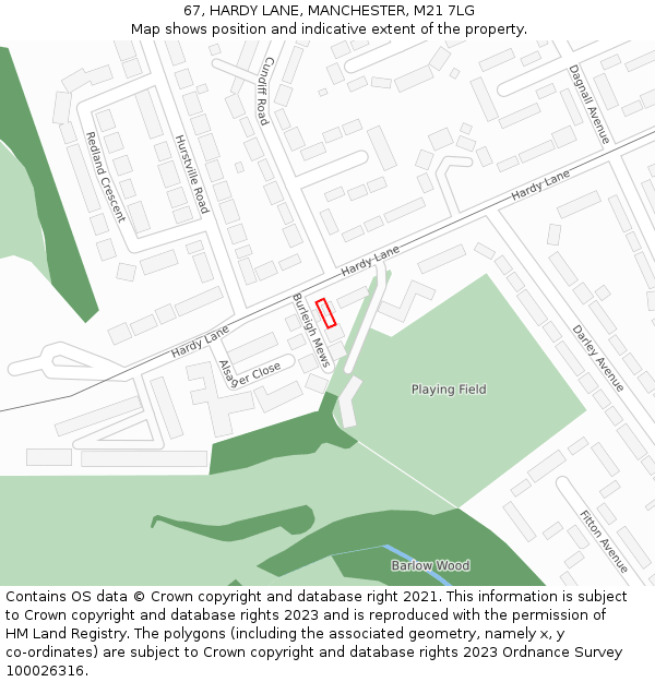 67, HARDY LANE, MANCHESTER, M21 7LG: Location map and indicative extent of plot