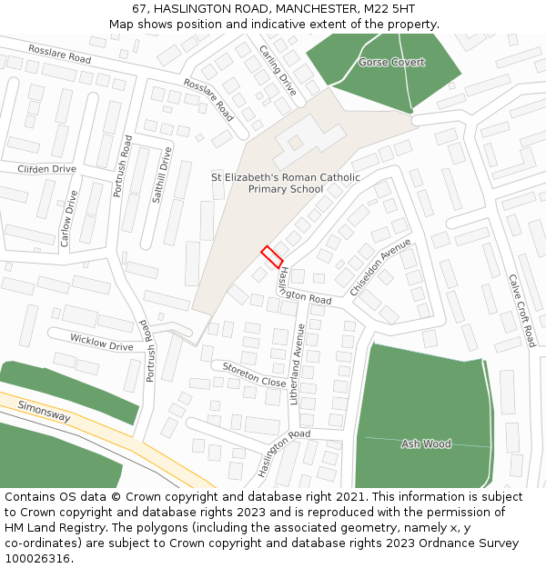 67, HASLINGTON ROAD, MANCHESTER, M22 5HT: Location map and indicative extent of plot