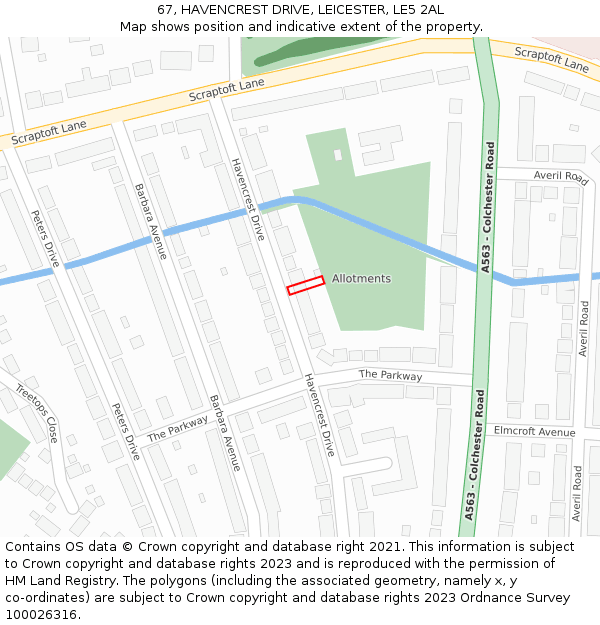 67, HAVENCREST DRIVE, LEICESTER, LE5 2AL: Location map and indicative extent of plot