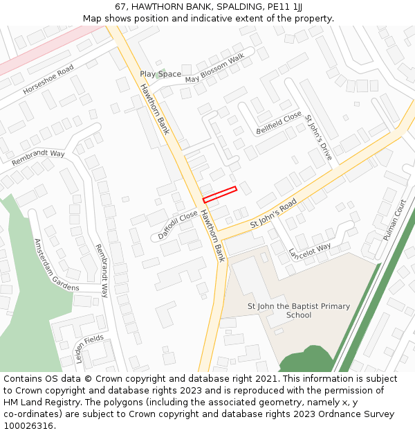 67, HAWTHORN BANK, SPALDING, PE11 1JJ: Location map and indicative extent of plot