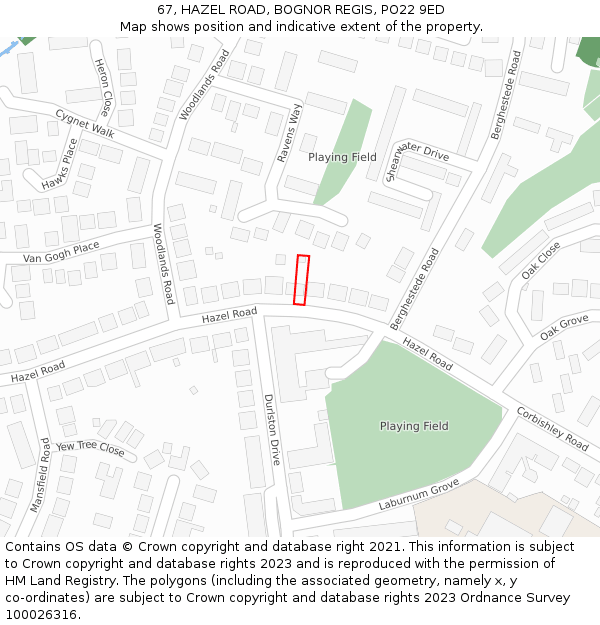 67, HAZEL ROAD, BOGNOR REGIS, PO22 9ED: Location map and indicative extent of plot